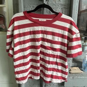 Striped T-Shirt Oversized Cropped Front Pocket